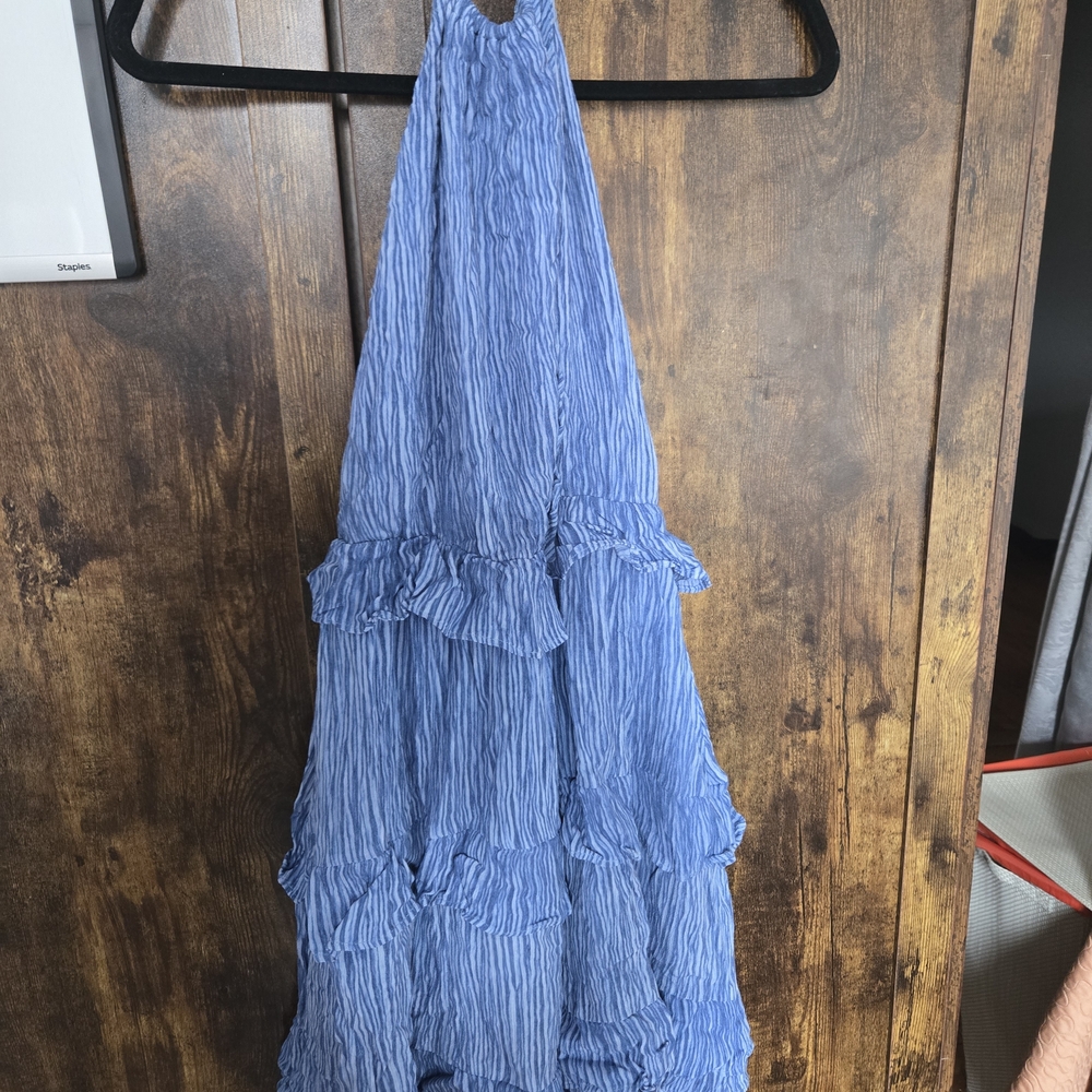 Lulu's Light Blue Backless Ruffled Halter Dress